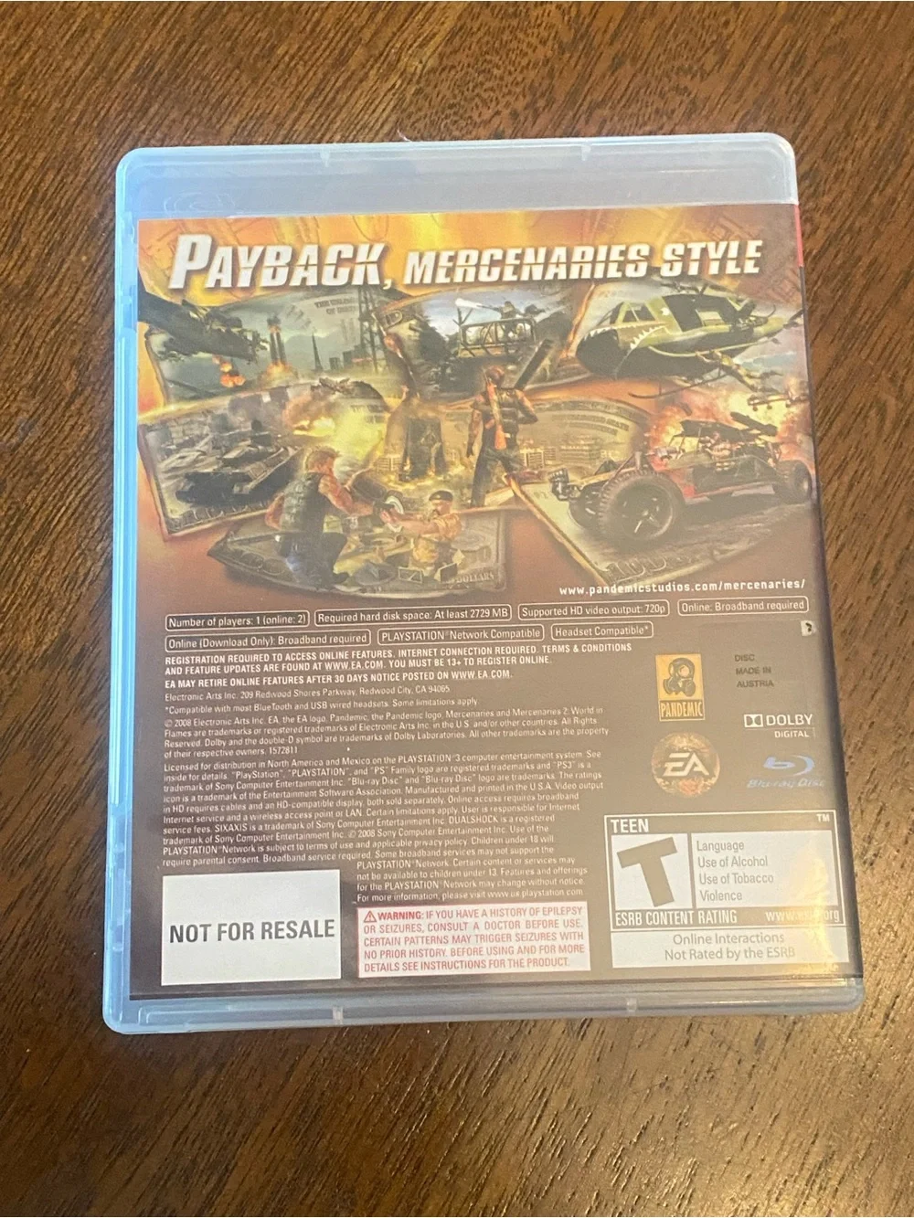 Mercenaries 2: World in Flames (Sony PlayStation 3, 2008) Tested Works Great EUC